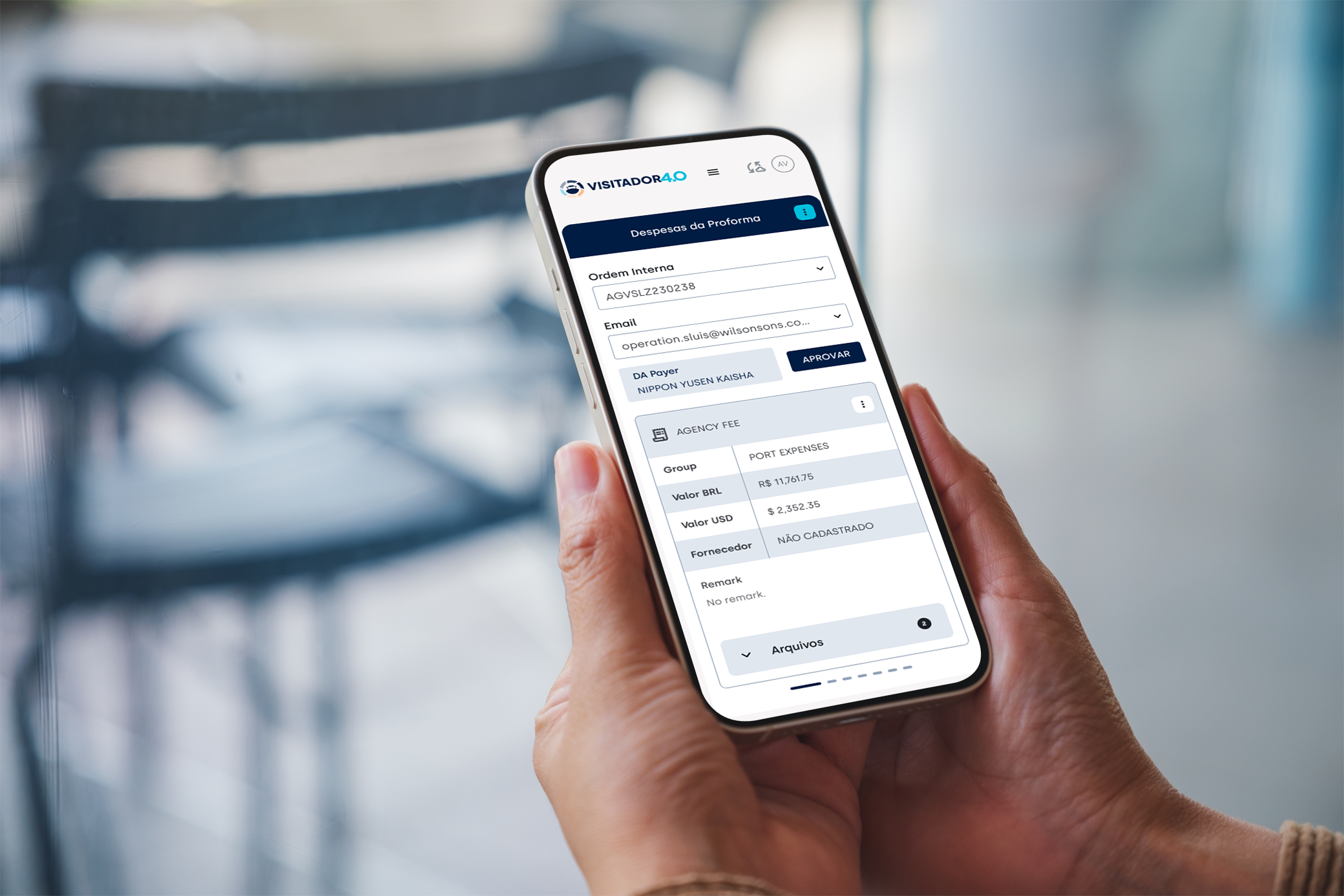 UX e desenvolvimento de plataforma Agent 4.0 da Wilson Sons para tela de aprovação de despesas de proforma via API